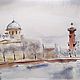 Watercolor painting Petersburg in the snow (brick gray beige picture), Pictures, Yuzhno-Uralsk,  Фото №1