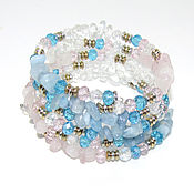 Украшения handmade. Livemaster - original item Bracelet winding stones Rose quartz, aquamarine, Quartz. Handmade.