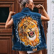 Мужская одежда handmade. Livemaster - original item Biker denim jacket with print. painted clothing. Handmade.