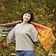 Crochet wool shawl with leaves in green yellow orange color. Wraps. Azhurles. My Livemaster. Фото №5