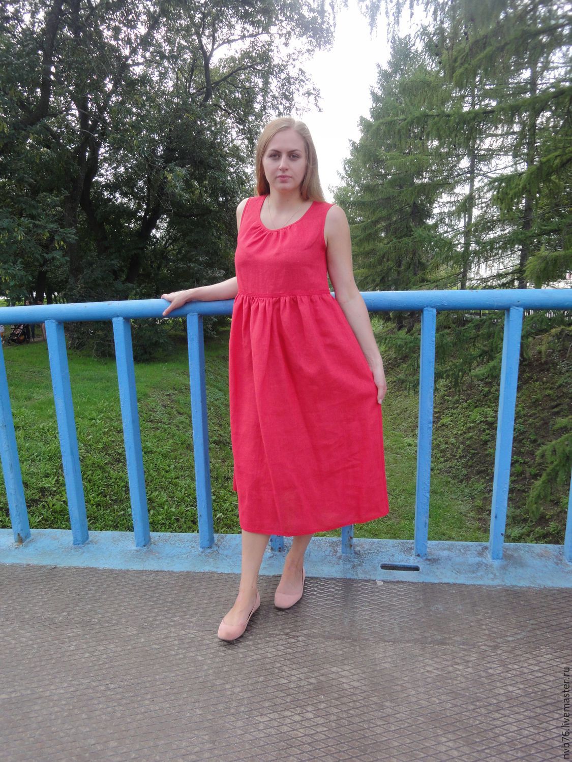 Red Linen Summer Dress