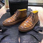 Обувь ручной работы handmade. Livemaster - original item Unisex sneakers, crocodile leather, brown. Handmade.