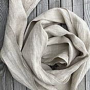 Узкий длинный льняной шарф "Матроскин" полосатый индиго