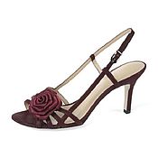 Винтаж handmade. Livemaster - original item Burgundy sandals made of genuine leather, decorated with satin rose. Handmade.
