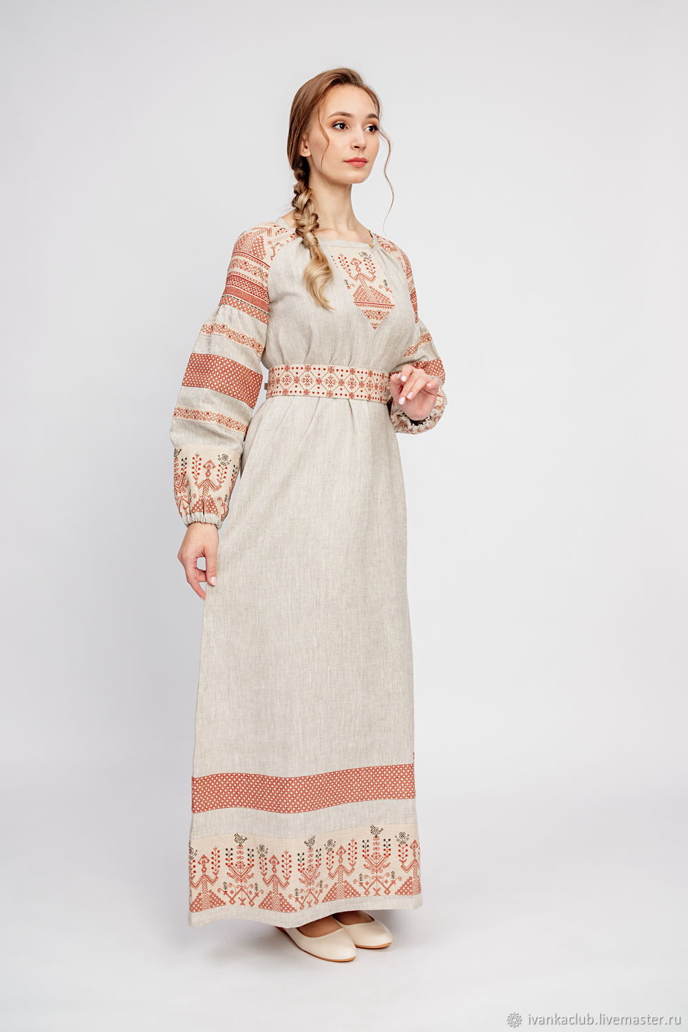 Традиционное льняное платье Макошь в русском стиле купить в интернет-магазине Ярмарка Мастеров по цене 6500 ₽ – DT9TLRU