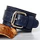 Order Navy Blue Wide Leather Wristband, Big Buckle. Made In Rainbow. Livemaster. . Hard bracelet Фото №3