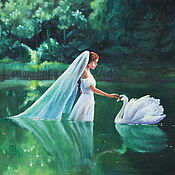 Картины и панно handmade. Livemaster - original item Oil painting The Tale of the Bride and the White Swan. Handmade.