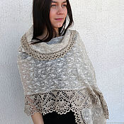 Аксессуары handmade. Livemaster - original item Stole linen scarf with embroidery and knitted border. Handmade.