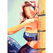 Картина сидящая девушка маслом на холсте "Незнакомка"