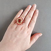 Украшения handmade. Livemaster - original item Red Beaded Ring, Sun Ring with Red Stone Dimensionless. Handmade.