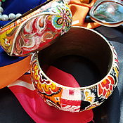 Субкультуры handmade. Livemaster - original item Boho bracelet with ethnic style painting, ETRO style, hippie style. Handmade.