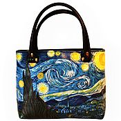 Сумки и аксессуары handmade. Livemaster - original item Copy of Leather black bag handbag Van Gogh. Starry night. Handmade.