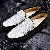 Обувь ручной работы handmade. Livemaster - original item Men`s moccasins, made of genuine python leather, and gray suede.. Handmade.