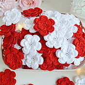 Материалы для творчества handmade. Livemaster - original item Flowers knitted volume red and white. Handmade.