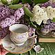 Большая чашка с блюдцем, фарфор, роспись Кузнецовская сирень, Чайные пары, Ногинск,  Фото №1