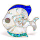 BROOCH, `Fish Mosaic`. ARIEL - Alena - MOSAIC. Moscow. Brooch - mosaic from natural stones. Brooch with turquoise. Brooch with mother of pearl. Brooch with lapis lazuli. brooch with malachite.
