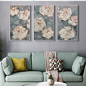 Картины и панно handmade. Livemaster - original item Three small paintings above the sofa Coral peonies above the bed. Handmade.