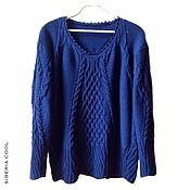 Одежда handmade. Livemaster - original item Women`s knitted pullover with Arana needles, blue, braids, Merino wool. Handmade.