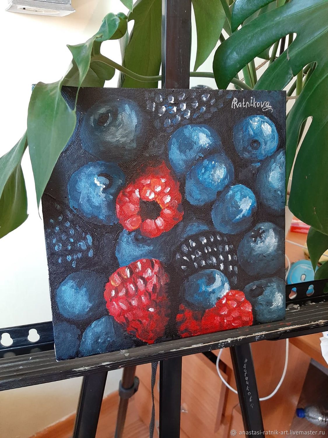 Картина акрилом в красно-синих тонах Летние ягоды в интернет-магазине ...