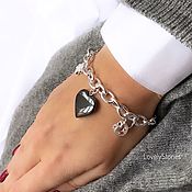 Украшения handmade. Livemaster - original item Graphite Heart bracelet on a chain with pendants. Handmade.