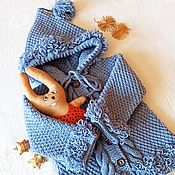 Одежда детская handmade. Livemaster - original item Blue knitted cardigan with a hood for a girl 2-3 years old as a gift. Handmade.