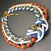 Украшения handmade. Livemaster - original item Marine Sketch Blue White Red Gold Coral Handmade Necklace. Handmade.