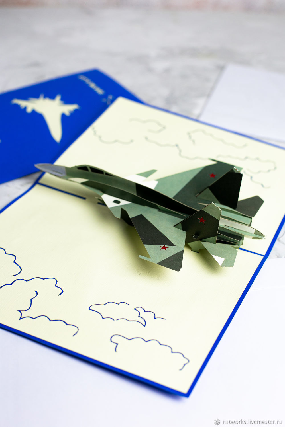 SU-35 Fighter Plane - 3D handmade postcard, Gifts for February 23, Moscow,  Фото №1