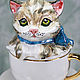 Заварочная фарфоровая чашка с блюдцем "Котёнок в чашке". Чайные пары. KASTdecor. Ярмарка Мастеров.  Фото №5