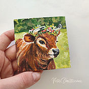 Картины и панно handmade. Livemaster - original item Painting A Cow with a flower wreath on a sunny morning. Handmade.