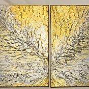 Картины и панно handmade. Livemaster - original item Painting diptych silver wings on gold, 