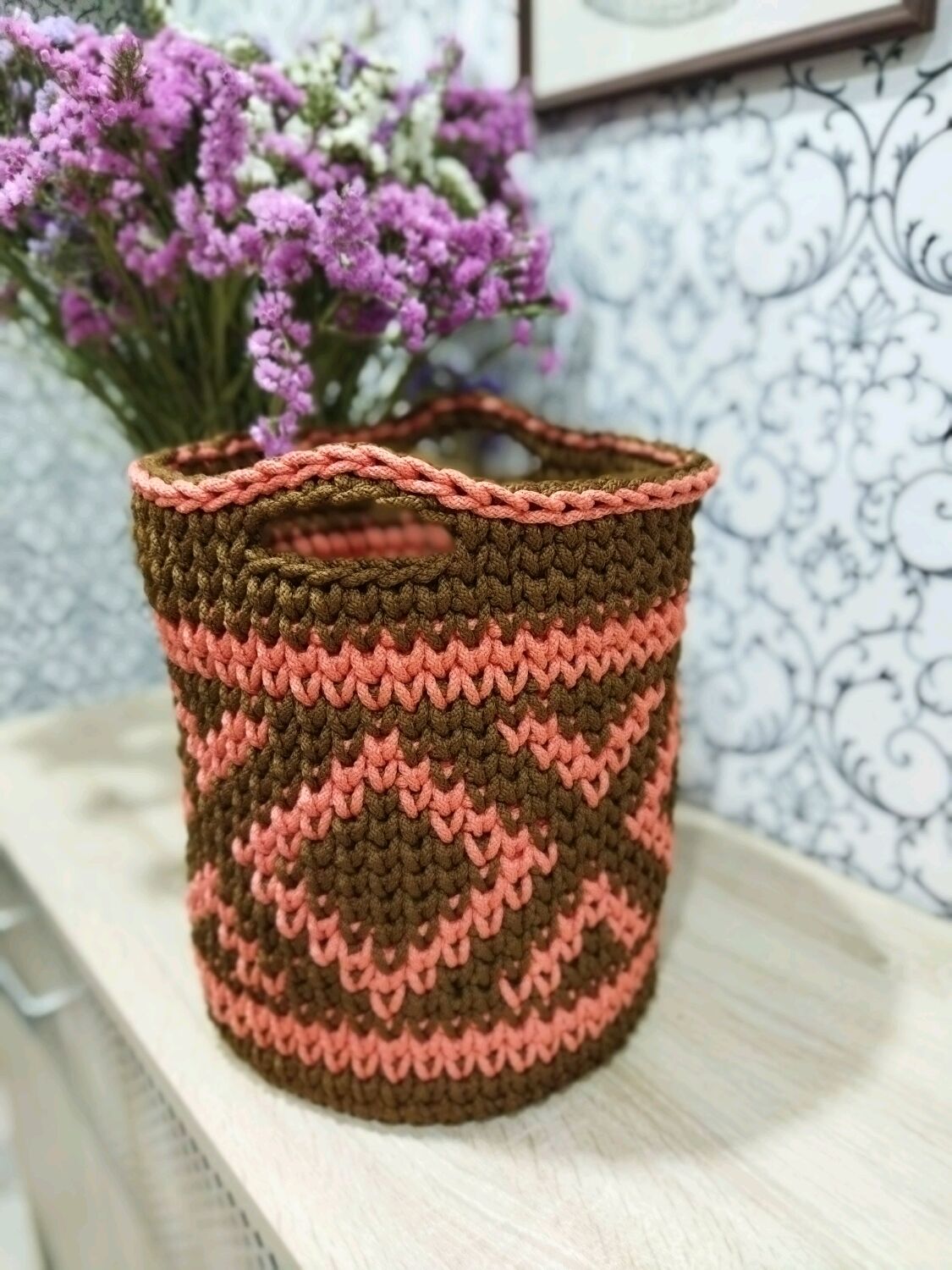 Корзина вязаная с ручками из шнура с сердечником 5мм в интернет ...