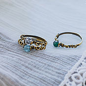 Украшения handmade. Livemaster - original item Set of brass rings with stones: aquamarine, rock crystal, jade. Handmade.