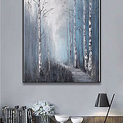 Картины и панно handmade. Livemaster - original item Interior Painting Birch Trees Oil Painting Forest Fog Spring. Handmade.