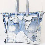 Denim bag, bag with rivets, bag for ripped jeans