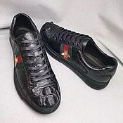 Обувь ручной работы handmade. Livemaster - original item Sneakers made of embossed part of genuine crocodile leather, in black color.. Handmade.