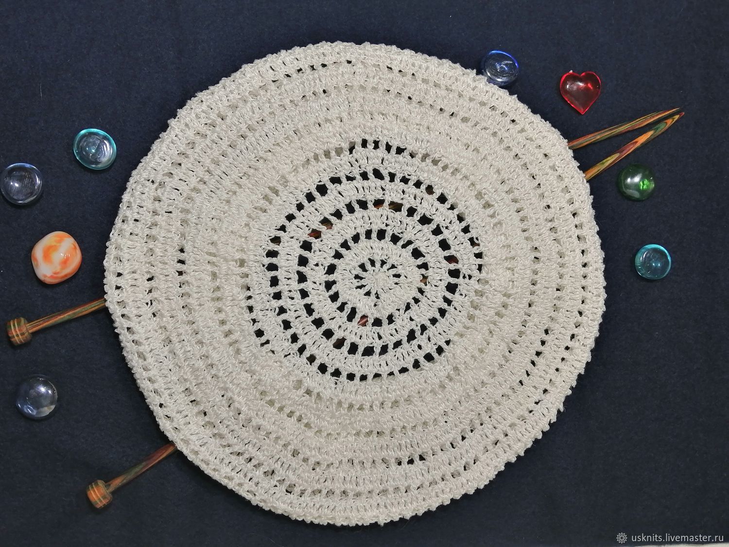 Knitted summer openwork beret made of linen, Berets, Korolev,  Фото №1
