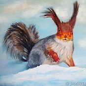 Картины и панно handmade. Livemaster - original item Squirrel painting on snow in oil in the style of photorealism. Handmade.