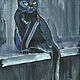  Black cat. Interferential watercolor, Pictures, Penza,  Фото №1