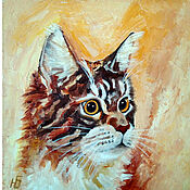 Картины и панно handmade. Livemaster - original item Painting cat striped mainkun funny kitten oil. Handmade.