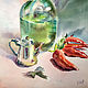 Painting watercolor. Still life. Bottle, teapot and peppers. Pictures. ArtShipilina. Online shopping on My Livemaster.  Фото №2