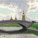 Painting of spring in watercolor St. Petersburg. Western artillery bridge, Pictures, Moscow,  Фото №1