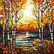 Painting Bright Autumn. Landscape. stained glass. buy painting artist, Pictures, St. Petersburg,  Фото №1