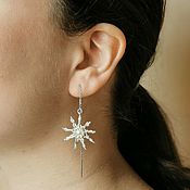 Украшения handmade. Livemaster - original item Broach earrings, silver with pearls, star earrings made of beads. Handmade.