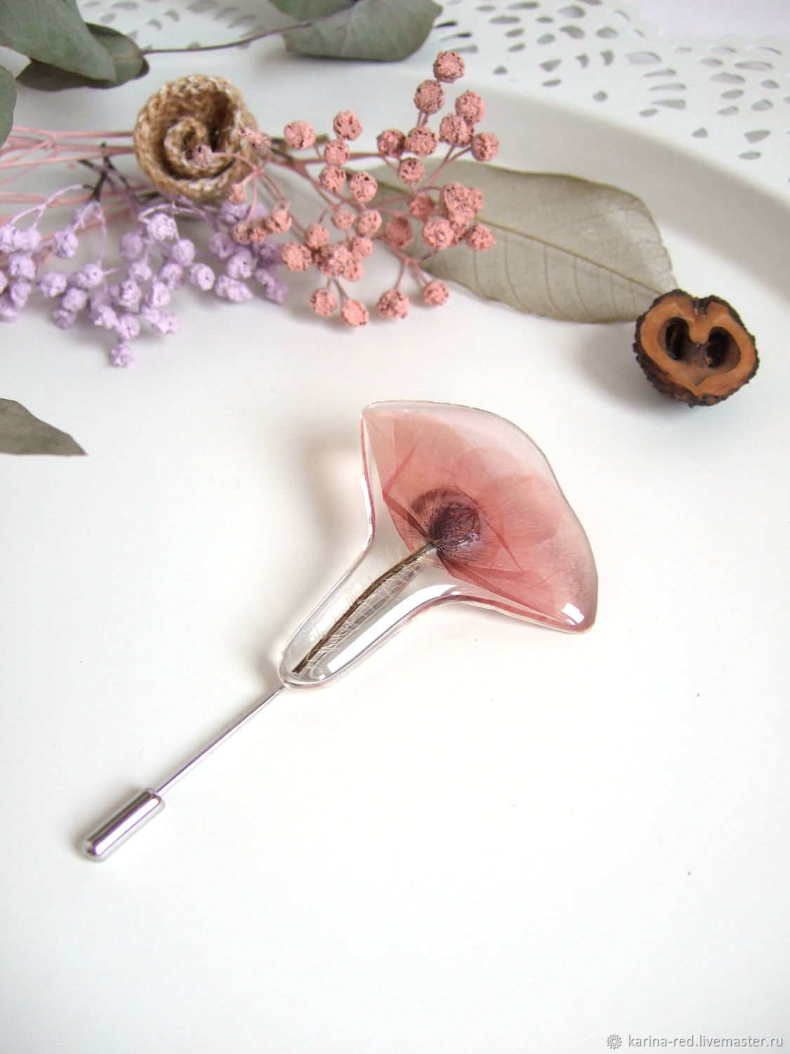 Brooch-Needle Poppy Real Flower Resin Jewelry Boho Brooch, Stick pin, Taganrog,  Фото №1