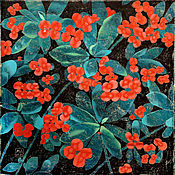 Картины и панно handmade. Livemaster - original item Painting on canvas Flower Conversations (red, turquoise, emerald). Handmade.