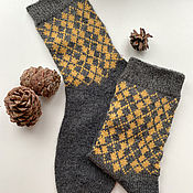 Аксессуары handmade. Livemaster - original item Men`s Wool Knitted Socks, Warm Jacquard Gray-yellow Socks. Handmade.