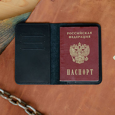 Канцелярские товары ручной работы. Ярмарка Мастеров - ручная работа Черная кожаная обложка для документов и паспорта "Гавана". Handmade.