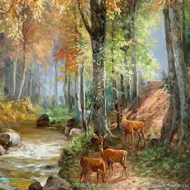 Картина маслом на заказ Олени в лесу Лесной пейзаж Природа в интернет ...
