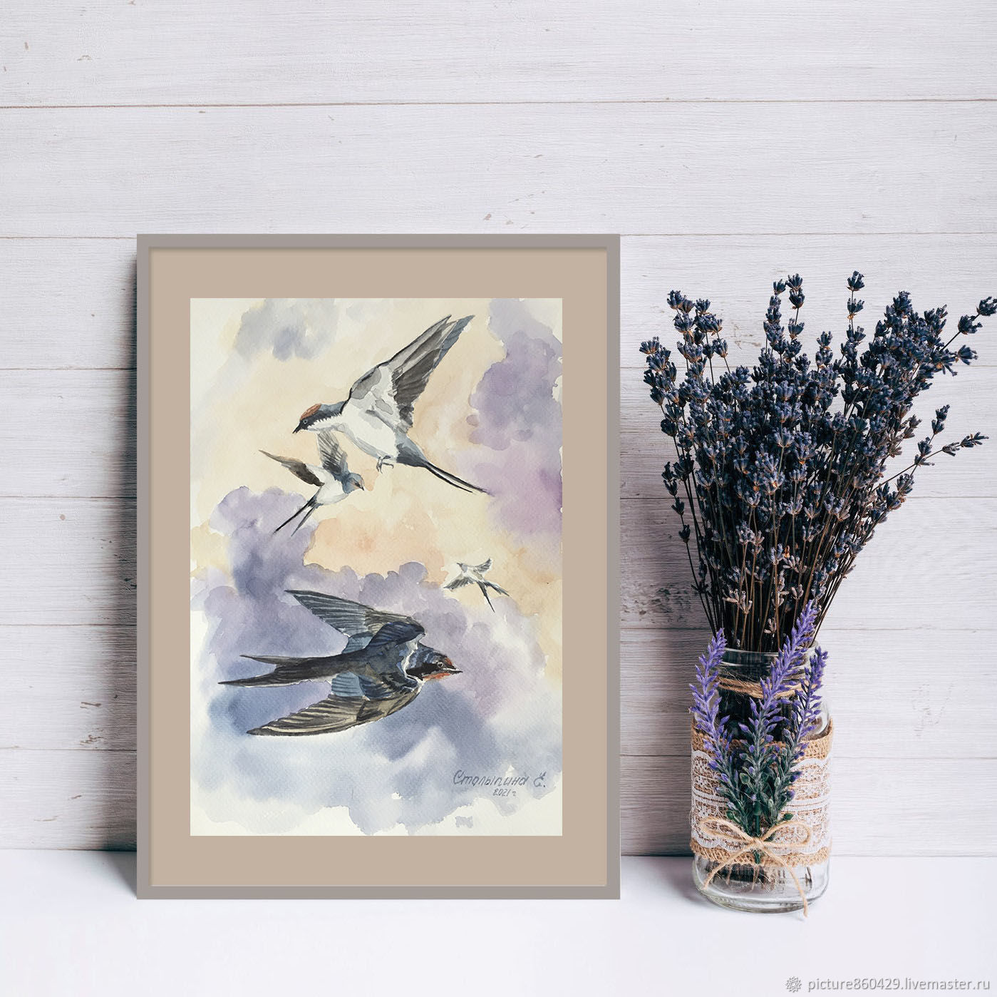 Картина акварелью Ласточки – заказать на Ярмарке Мастеров – PF5DWRU ...