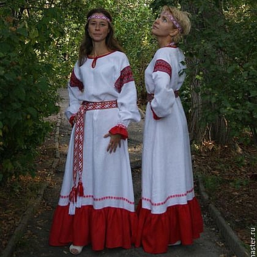 Платье славянское Вера бордовое